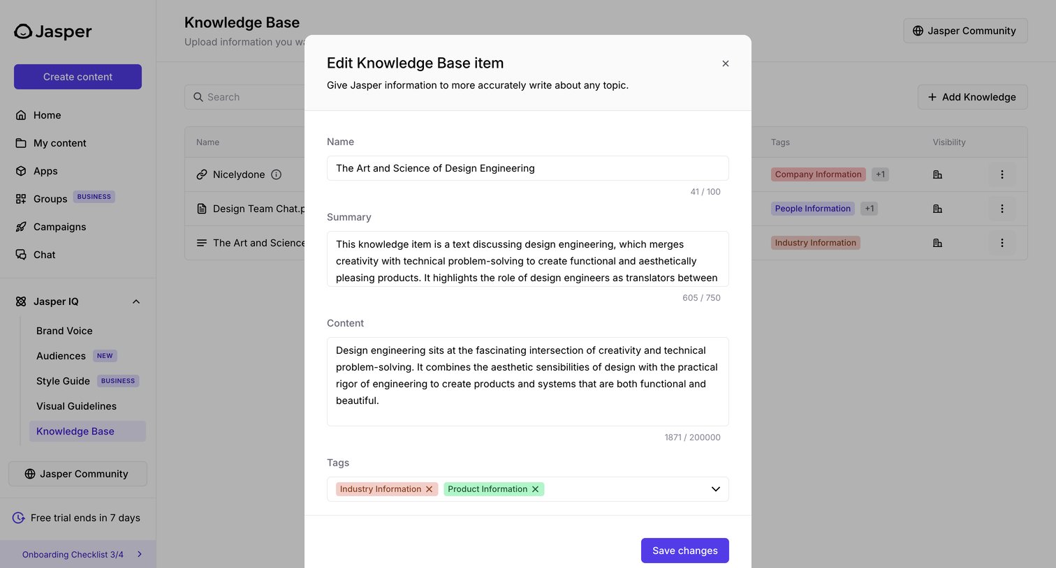 Jasper - Knowledge Base - Jasper screen