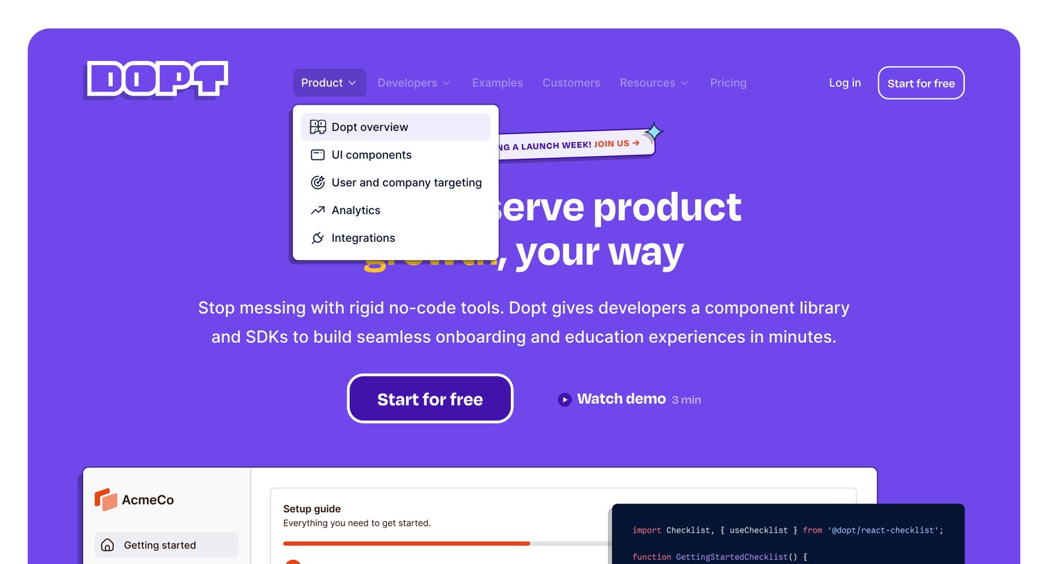 Dopt - Dopt — Ship self-serve product onboarding and education, your way screen