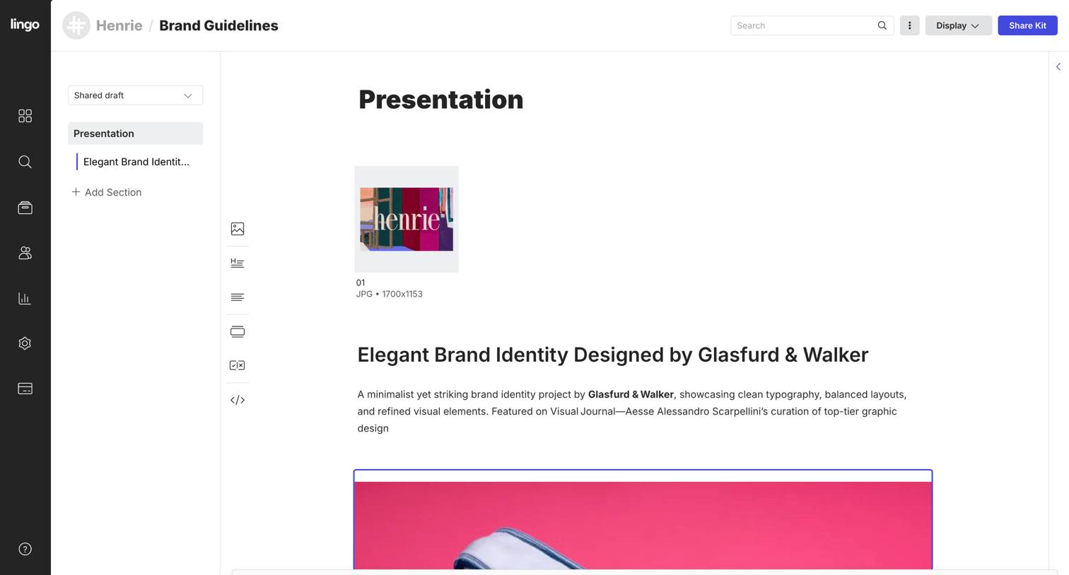 Lingo - Brand Guidelines: Presentation screen