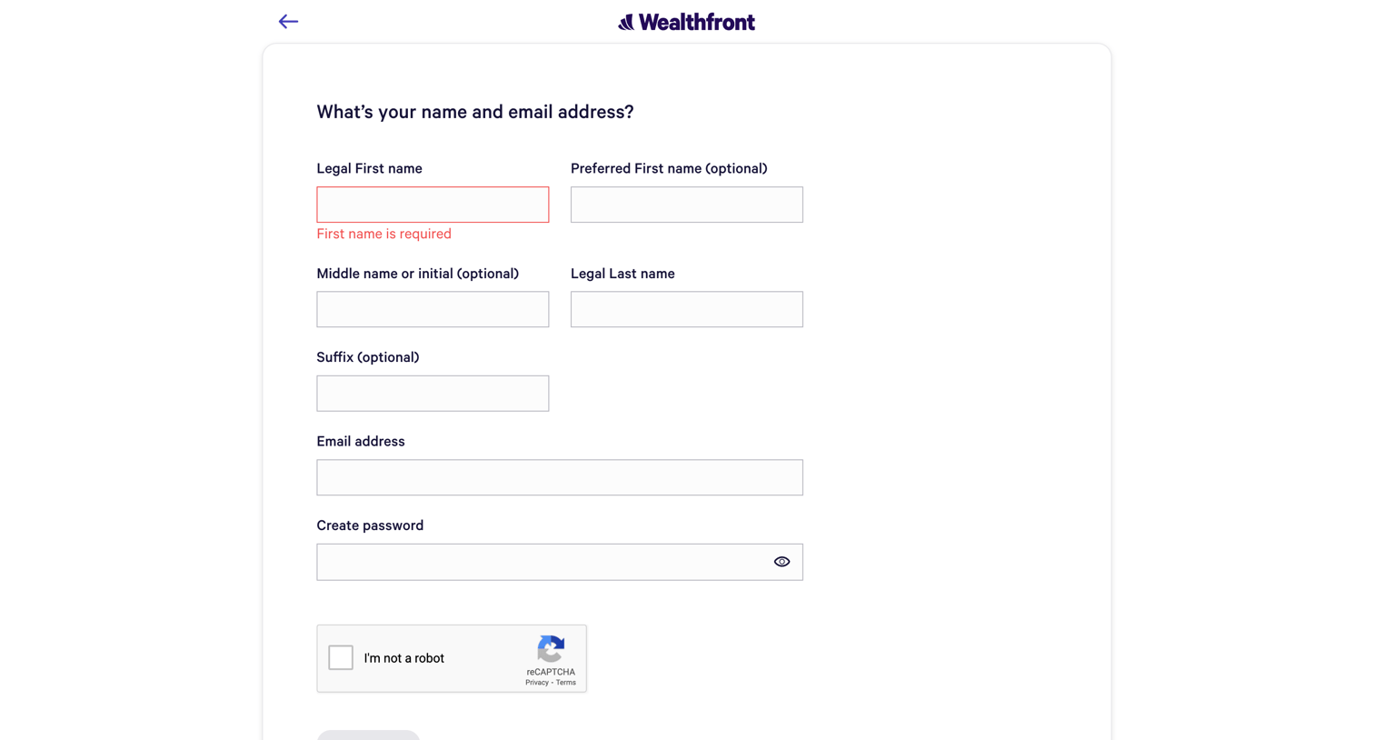 Wealthfront - Sign Up - Wealthfront screen
