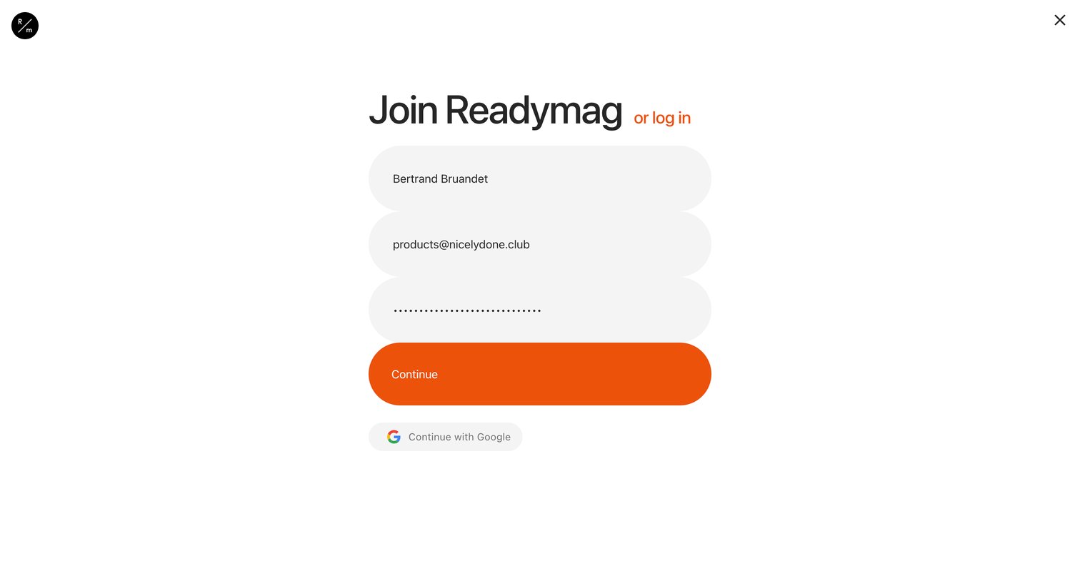 Readymag - Login | Join screen