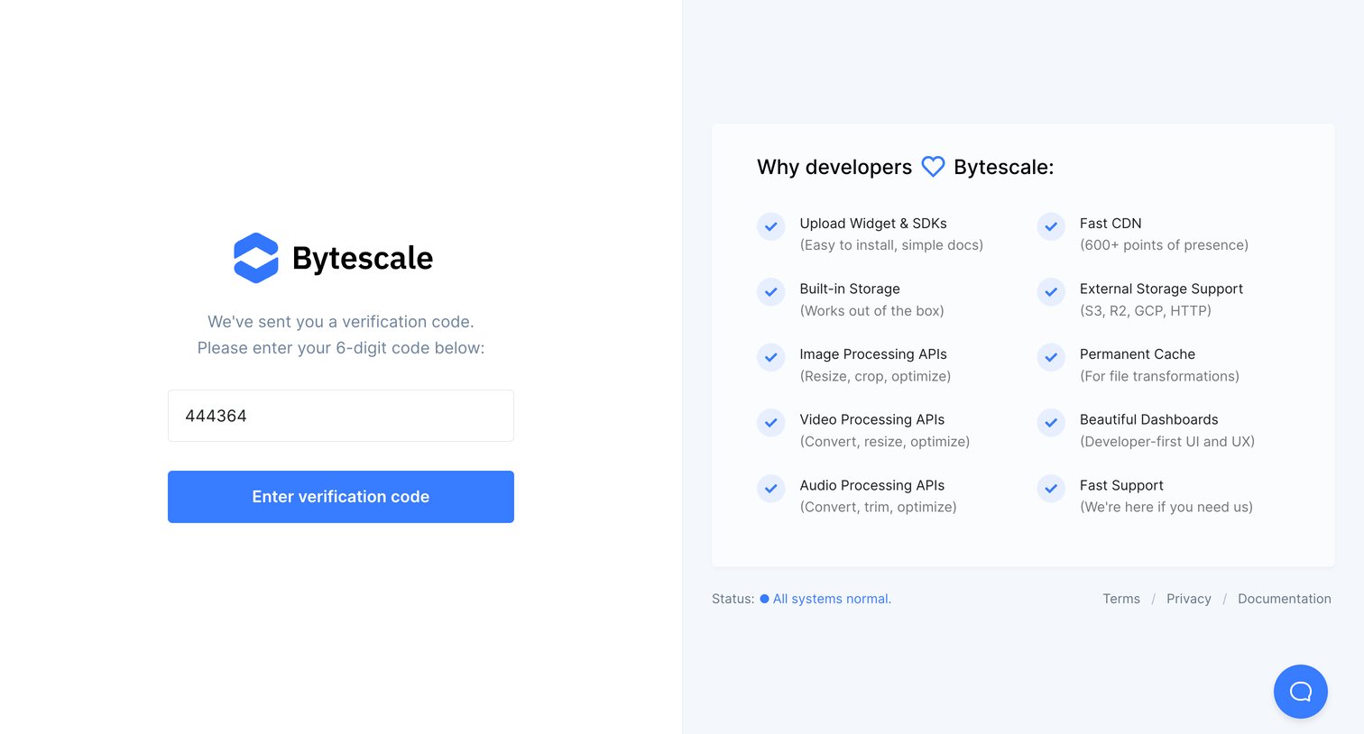 Bytescale - Create Account | Bytescale screen