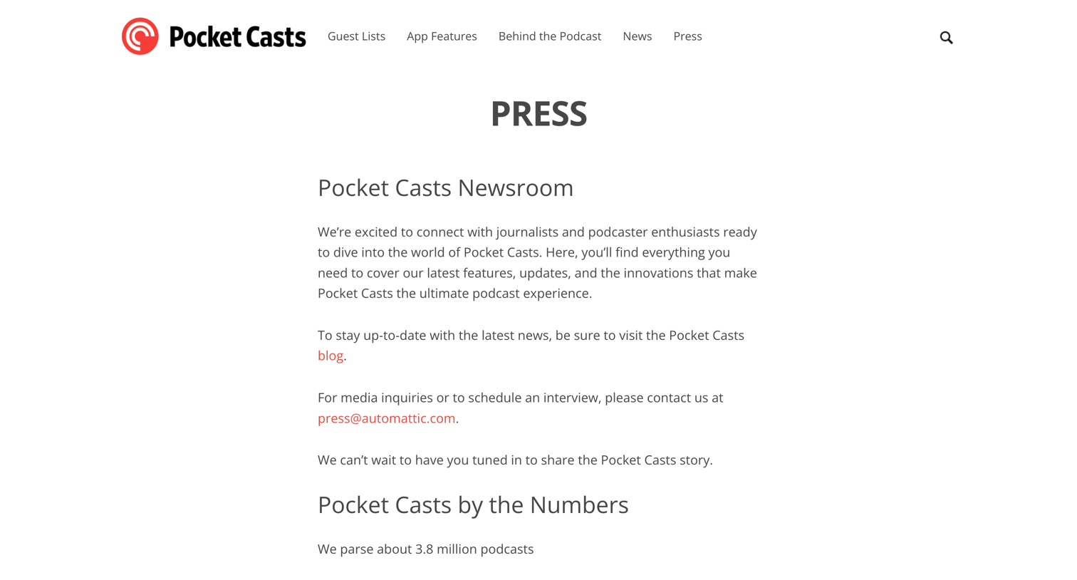 Pocket Casts - PRESS – Pocket Casts Blog screen