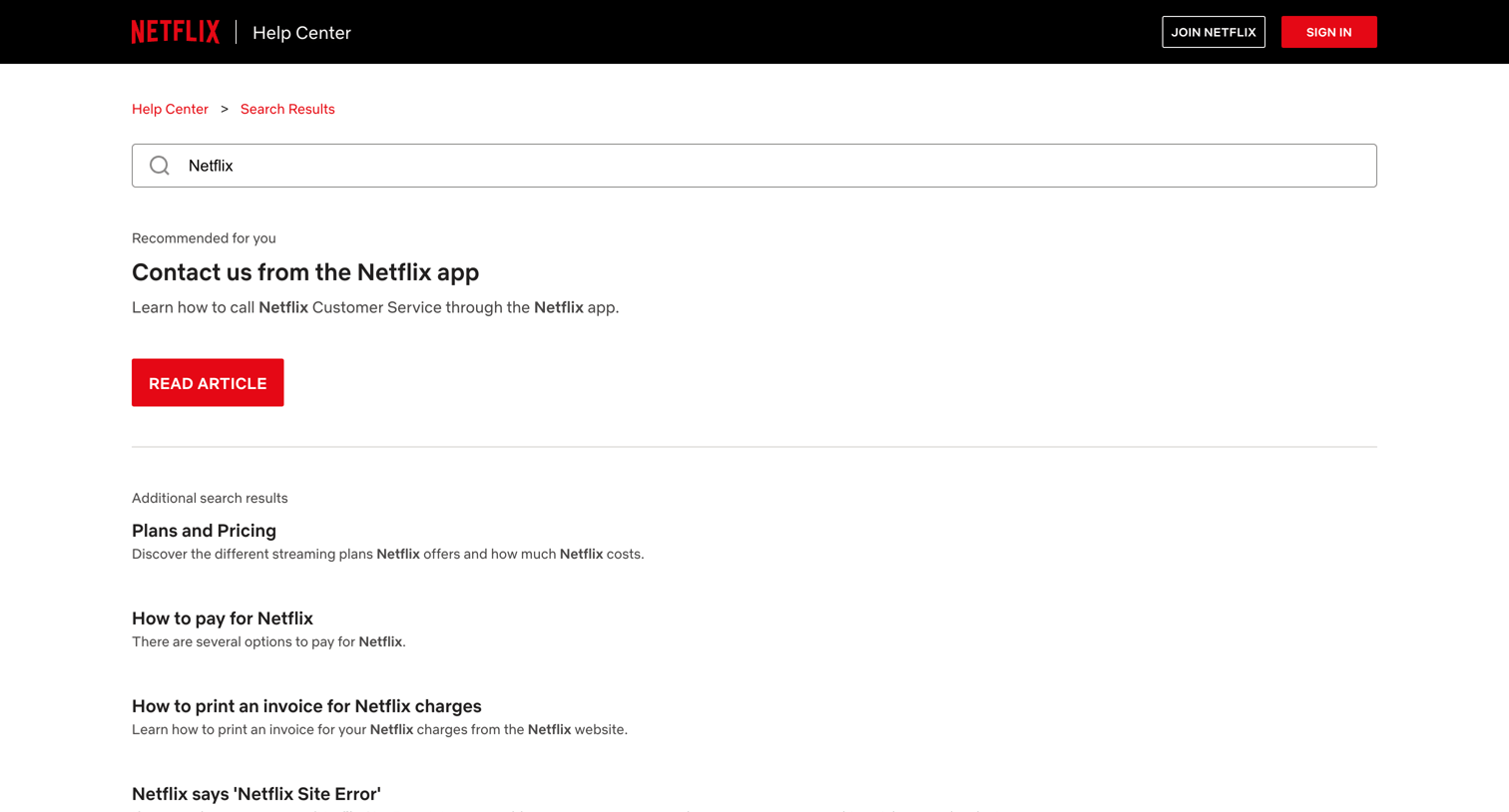 Netflix - Search screen