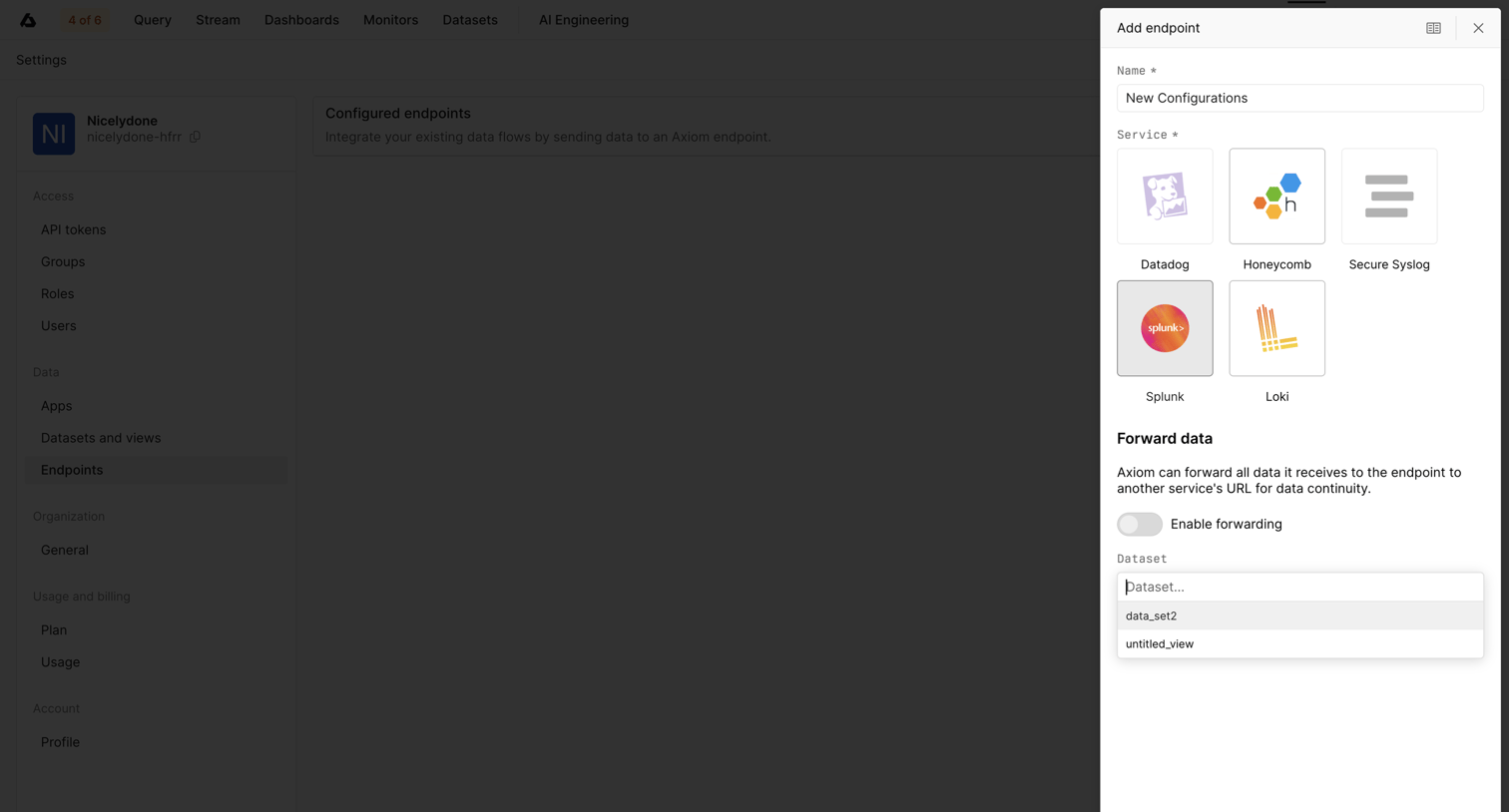 Axiom - Endpoints - Settings - Axiom screen