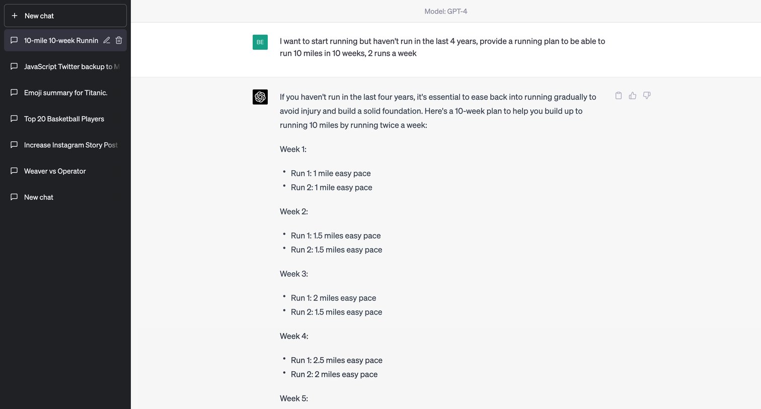 OpenAI - 10-mile 10-week Running Plan. screen