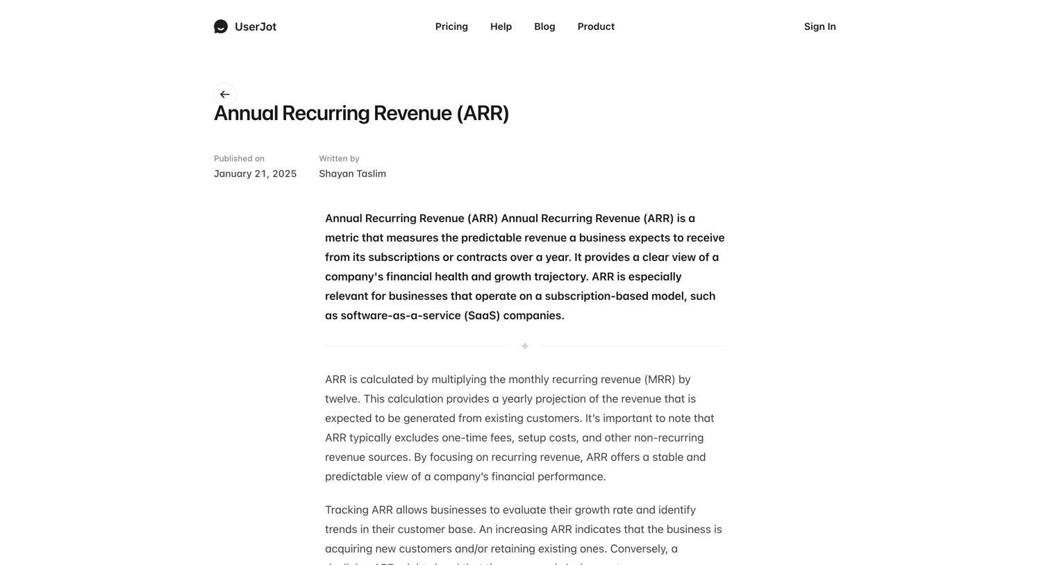 UserJot - Annual Recurring Revenue (ARR) - UserJot screen