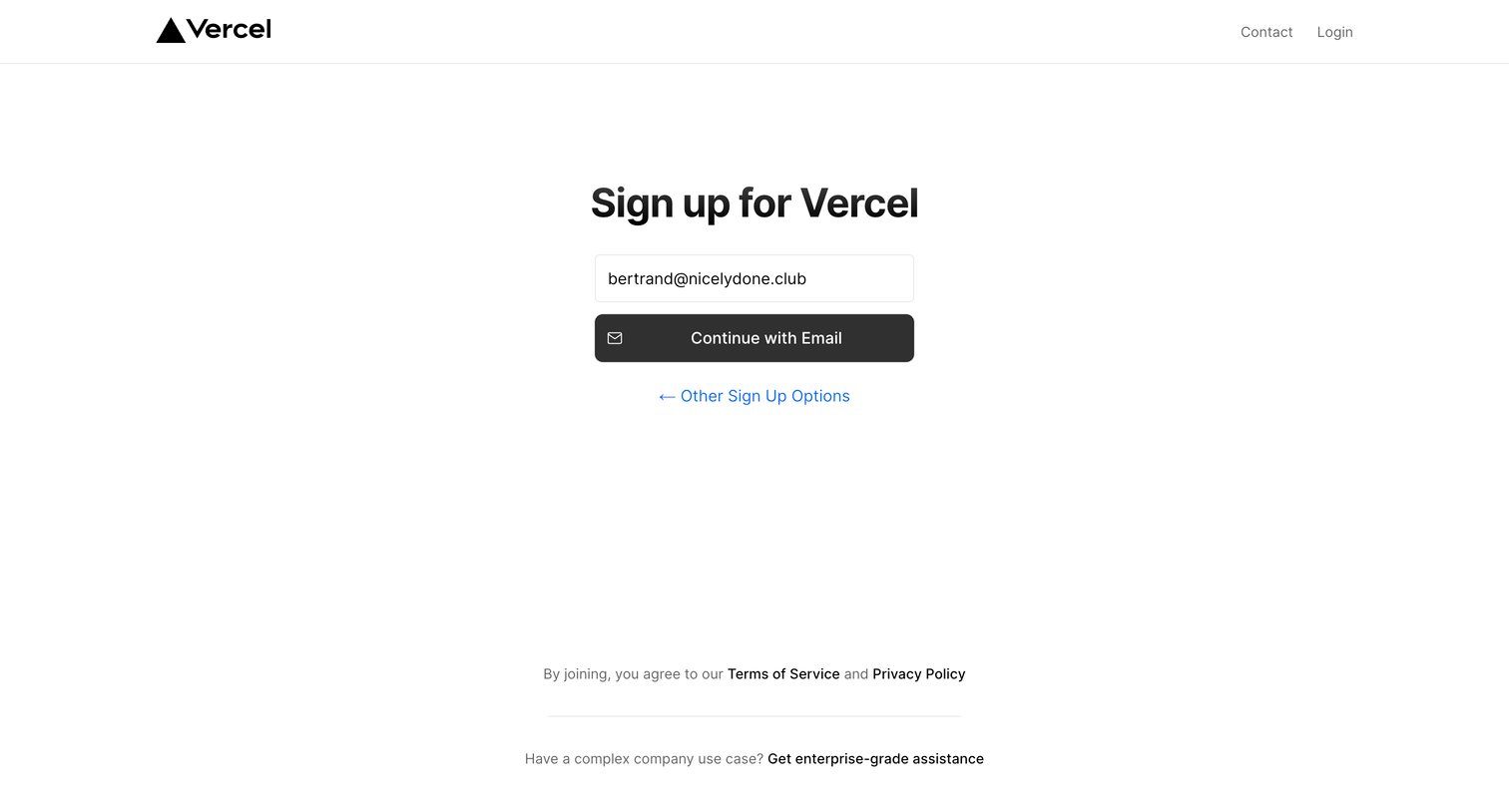 Vercel - Sign Up – Vercel screen