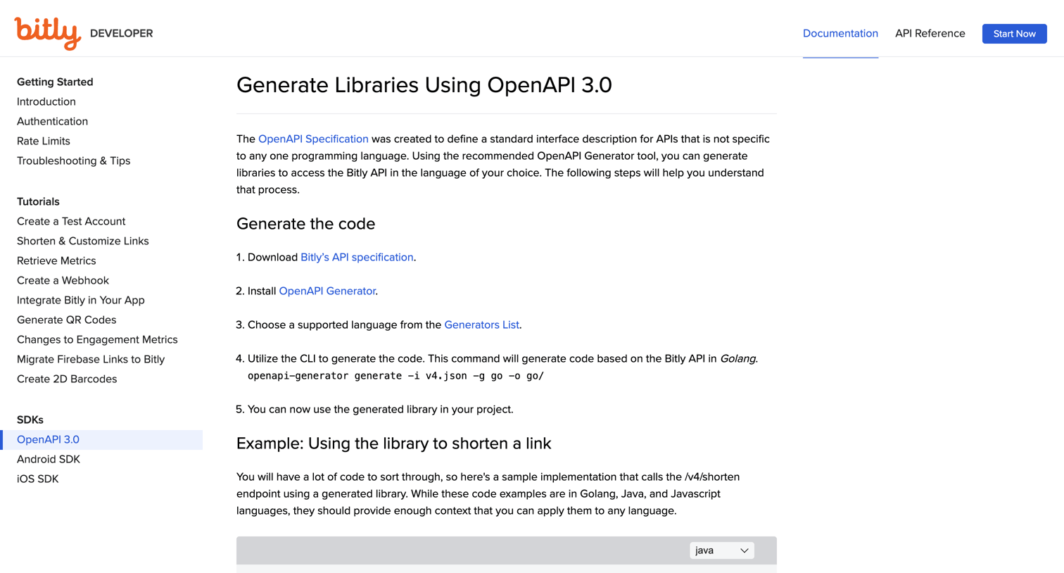 Bitly - OpenAPI 3.0 | Bitly Developer screen