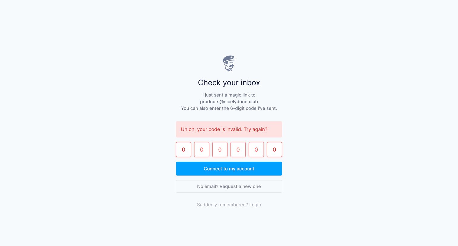 Fernand - Lost your password screen