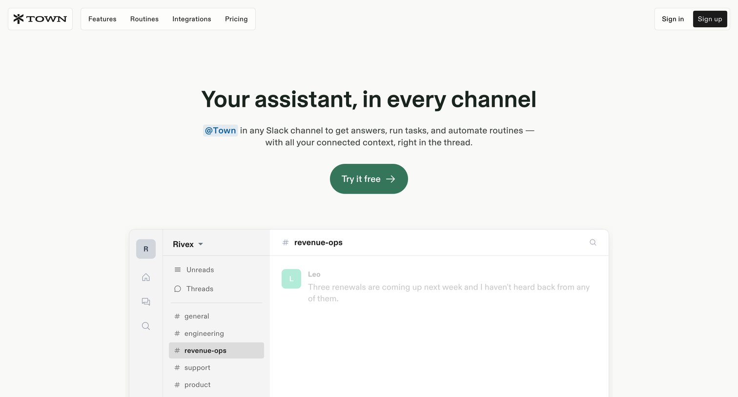 Town - Your assistant, in every channel screen