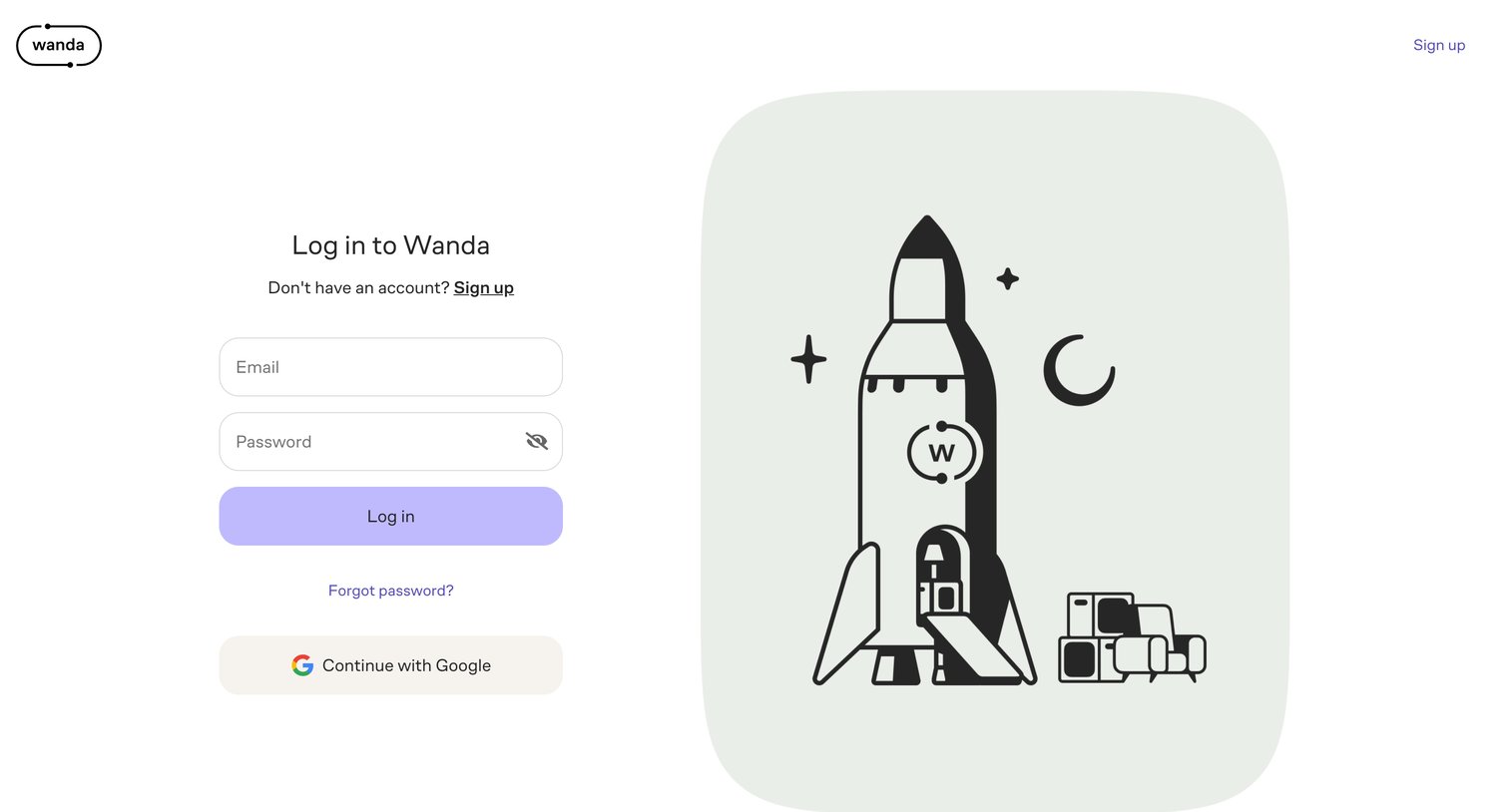 Wanda - Log in – Wanda screen
