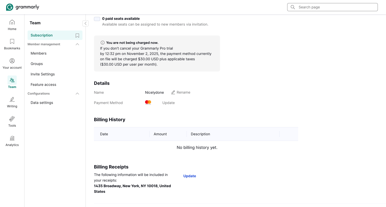 Grammarly - Account | Grammarly screen