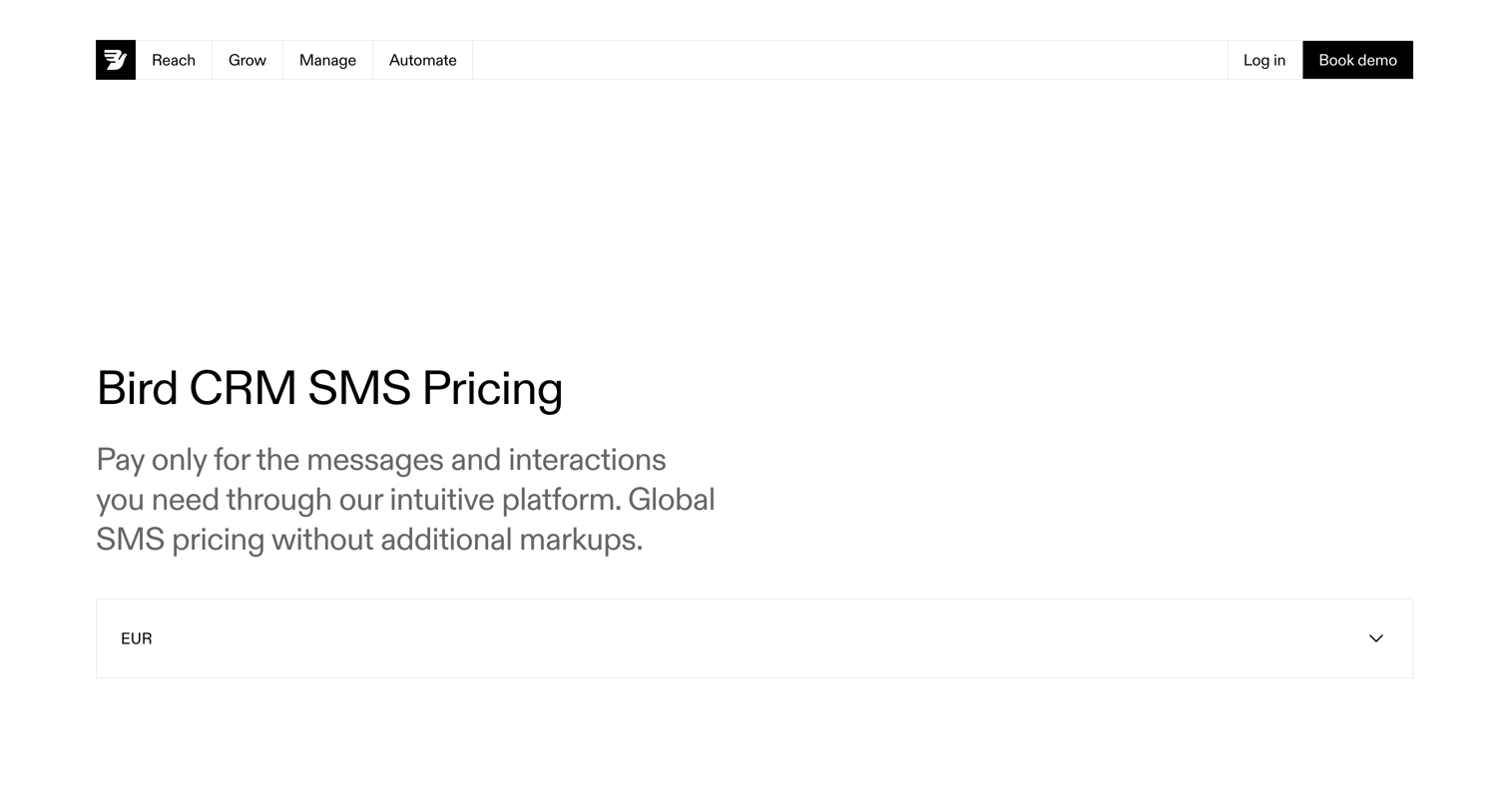 Bird - SMS CRM Pricing SMS API & Messaging Service Pricing  Bird screen