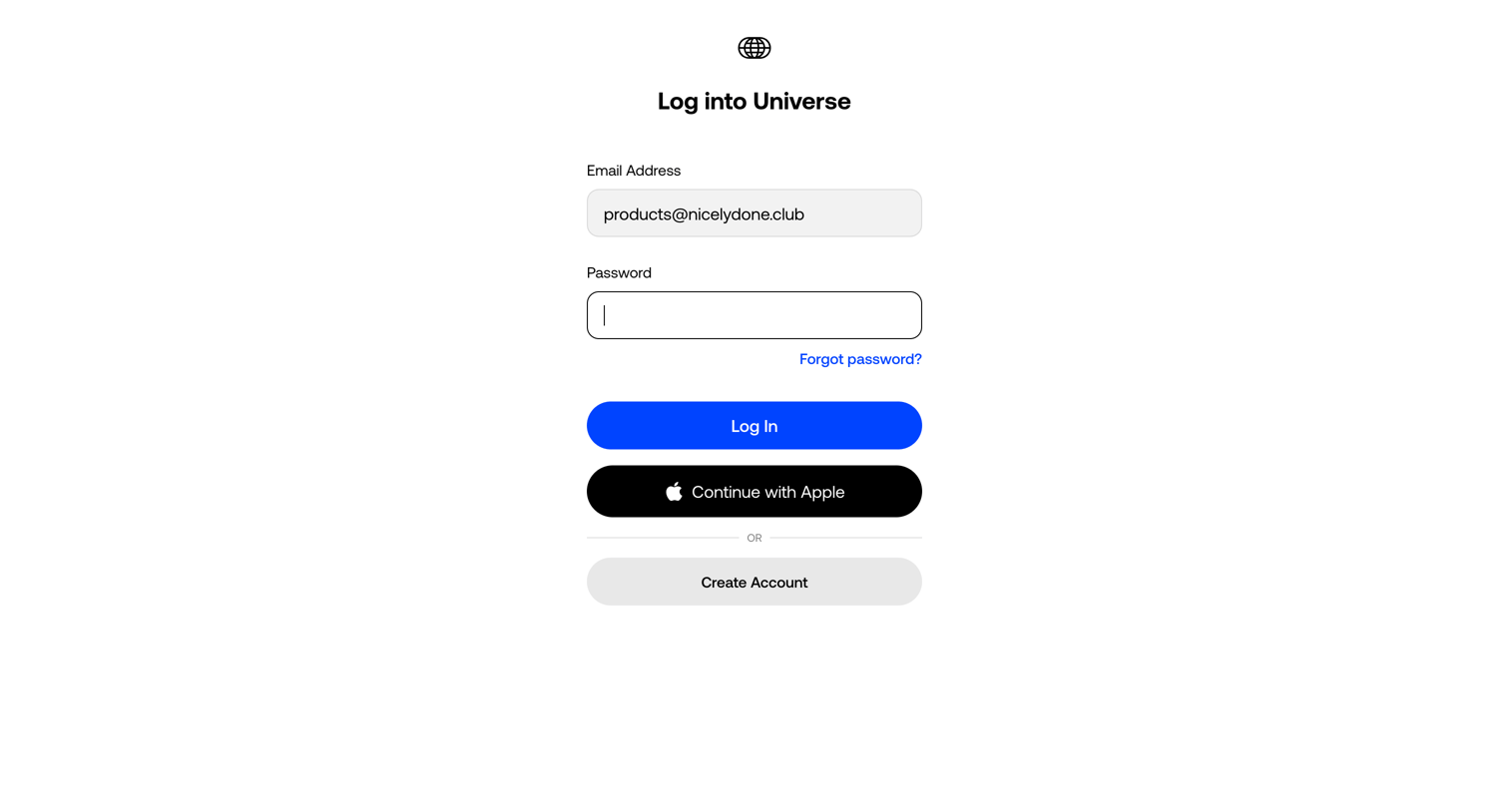 Universe - Sign In | Universe screen