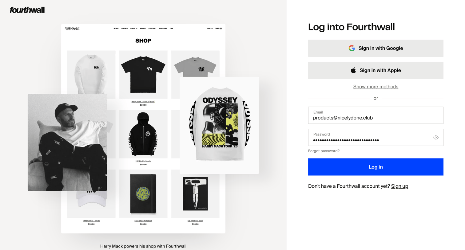 Fourthwall - Log into Fourthwall | Fourthwall screen