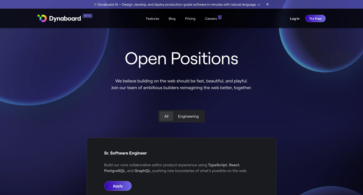 Dynaboard - Dynaboard Careers screen