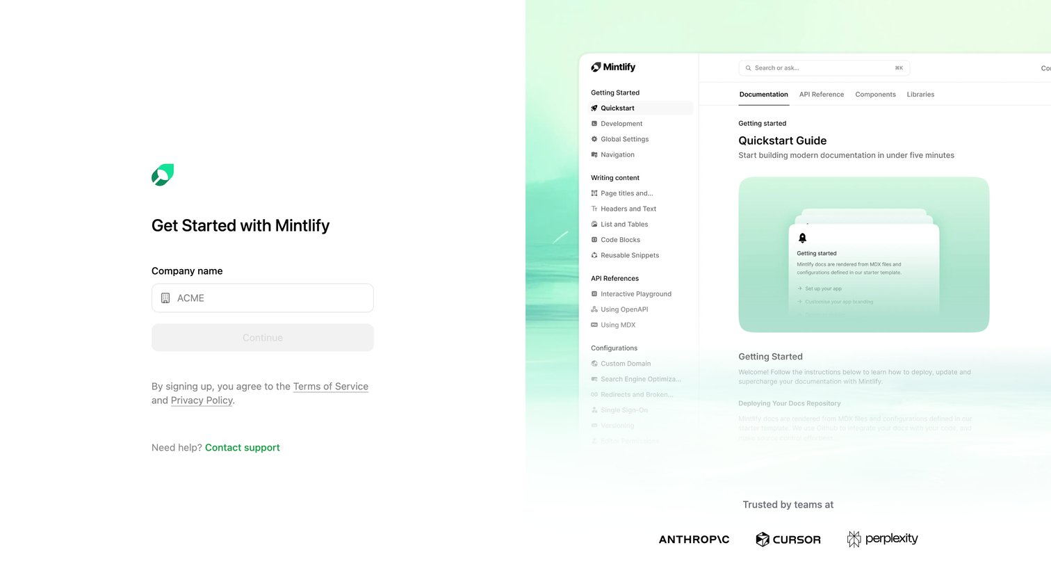 Mintlify - Sign Up - Mintlify screen