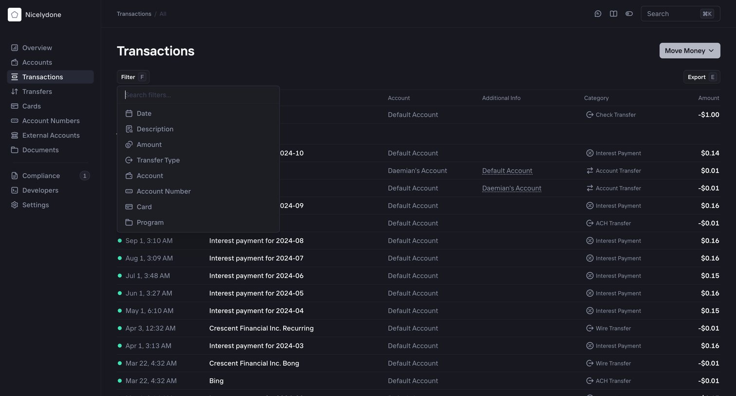 Increase - Increase › Transactions screen