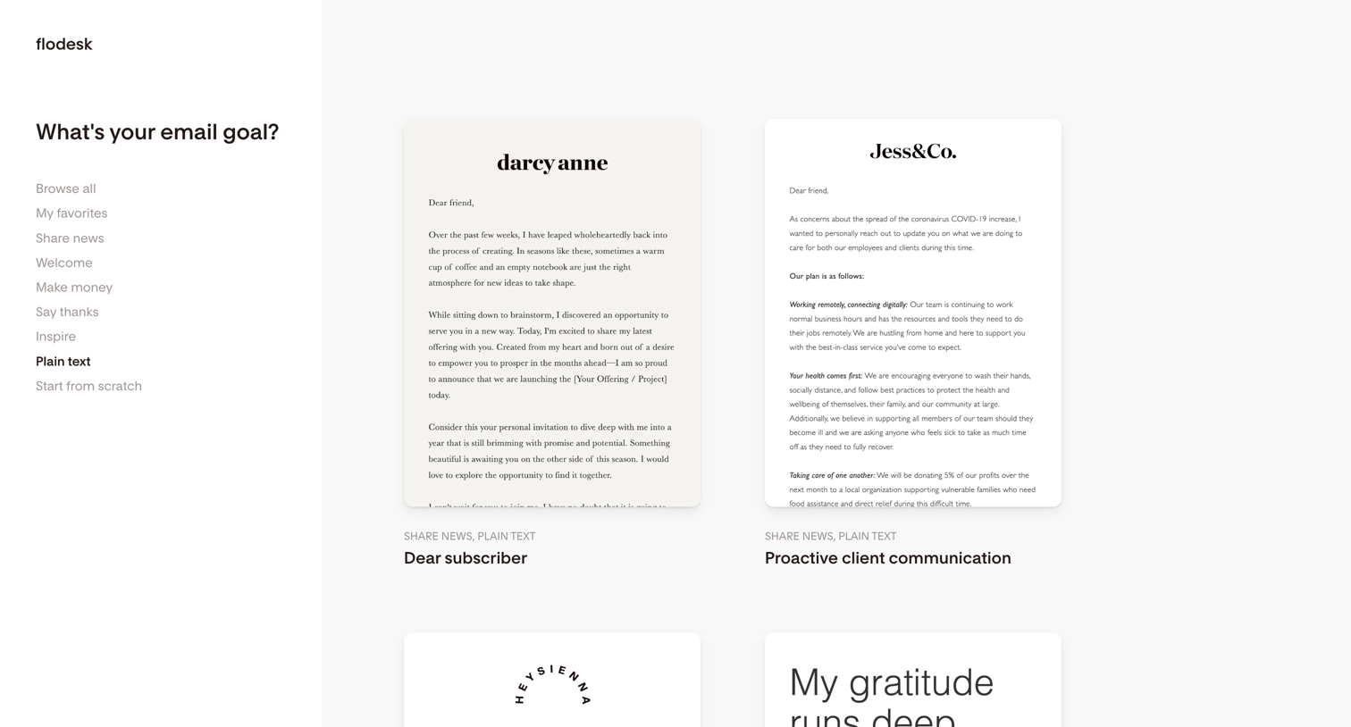 Flodesk - Email templates | Flodesk screen