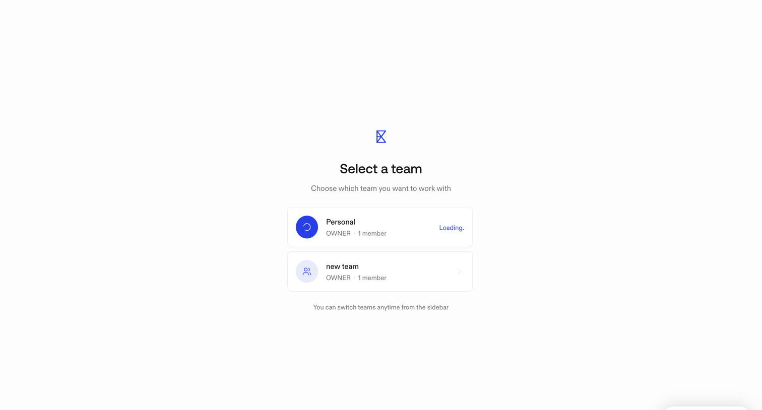 Exa - Select a Team - Exa Dashboard screen