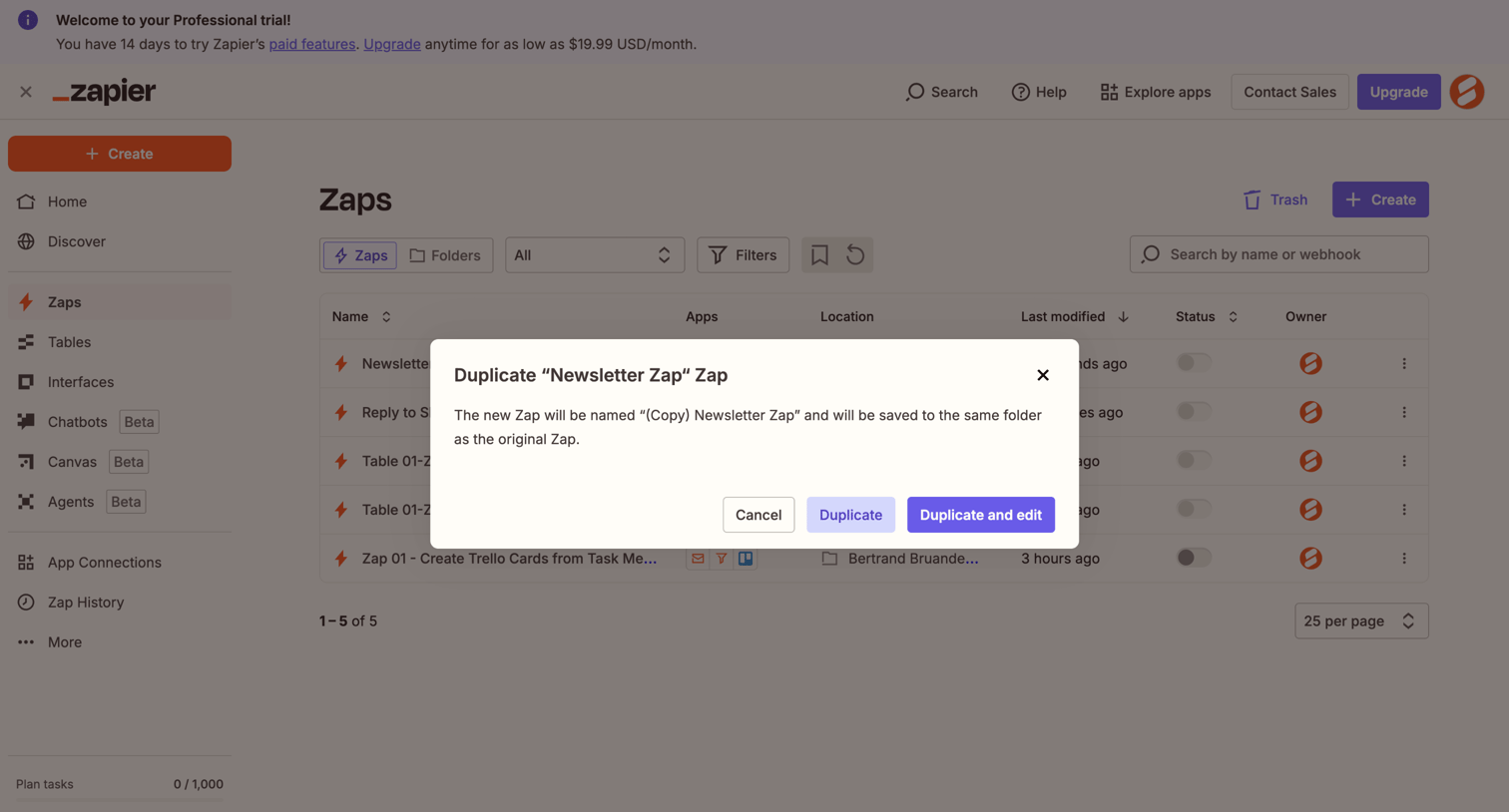Zapier - Zaps | Zapier screen