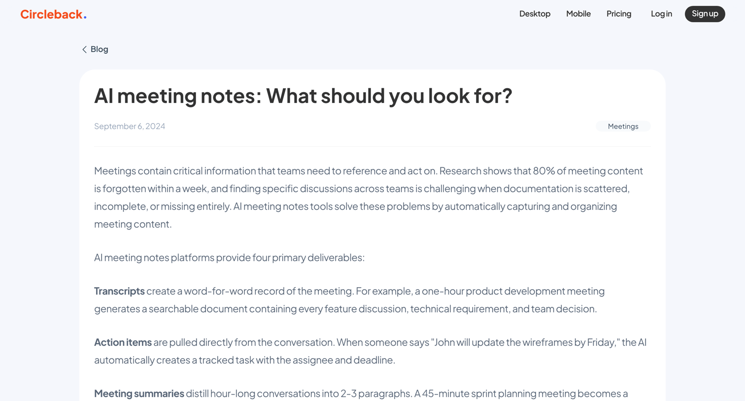 Circleback - AI meeting notes What should you look for - Circleback screen