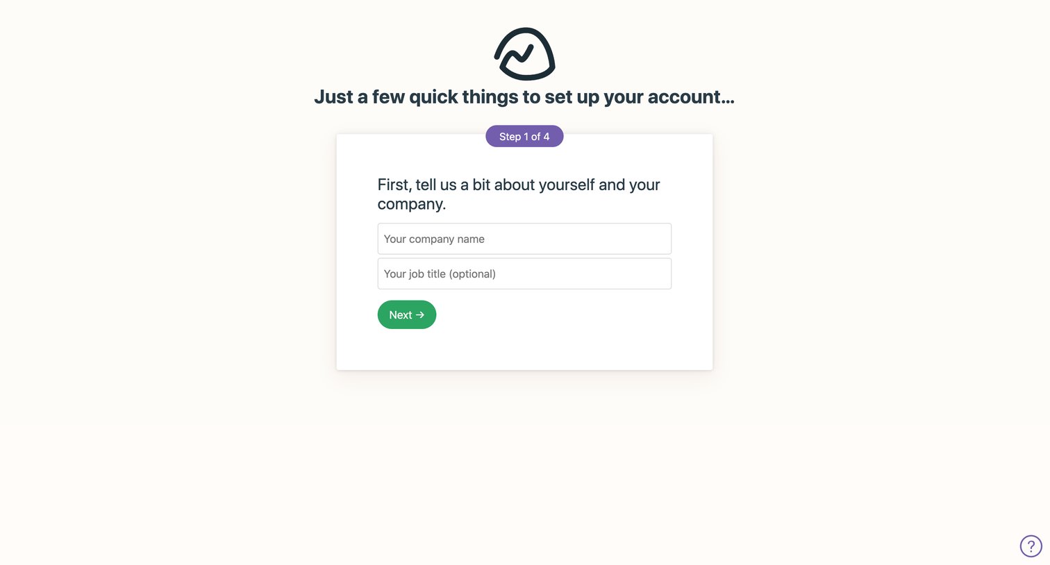 Basecamp - Just a few quick things to set up your account… screen