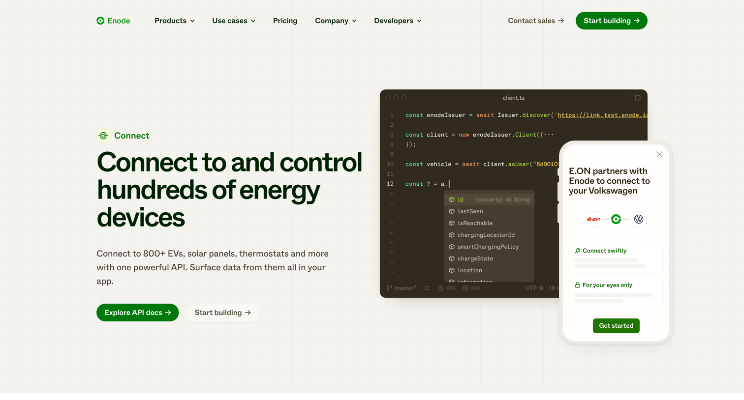 Enode - Connect | Enode screen