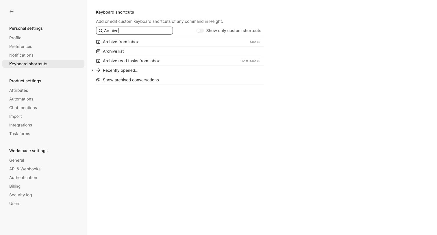 Keyboard shortcuts - Height from Height