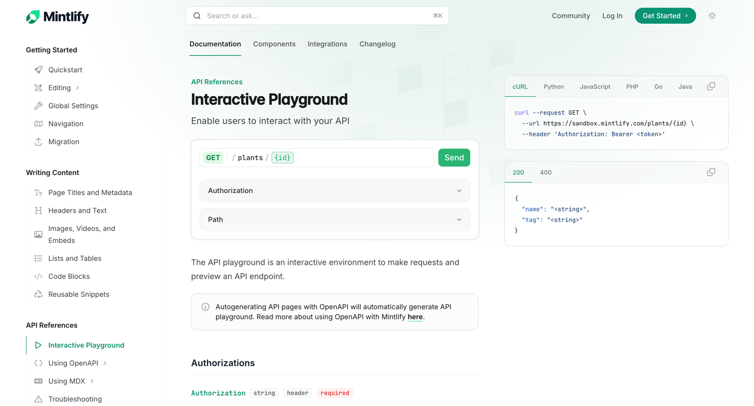 Mintlify - Interactive Playground - Mintlify screen