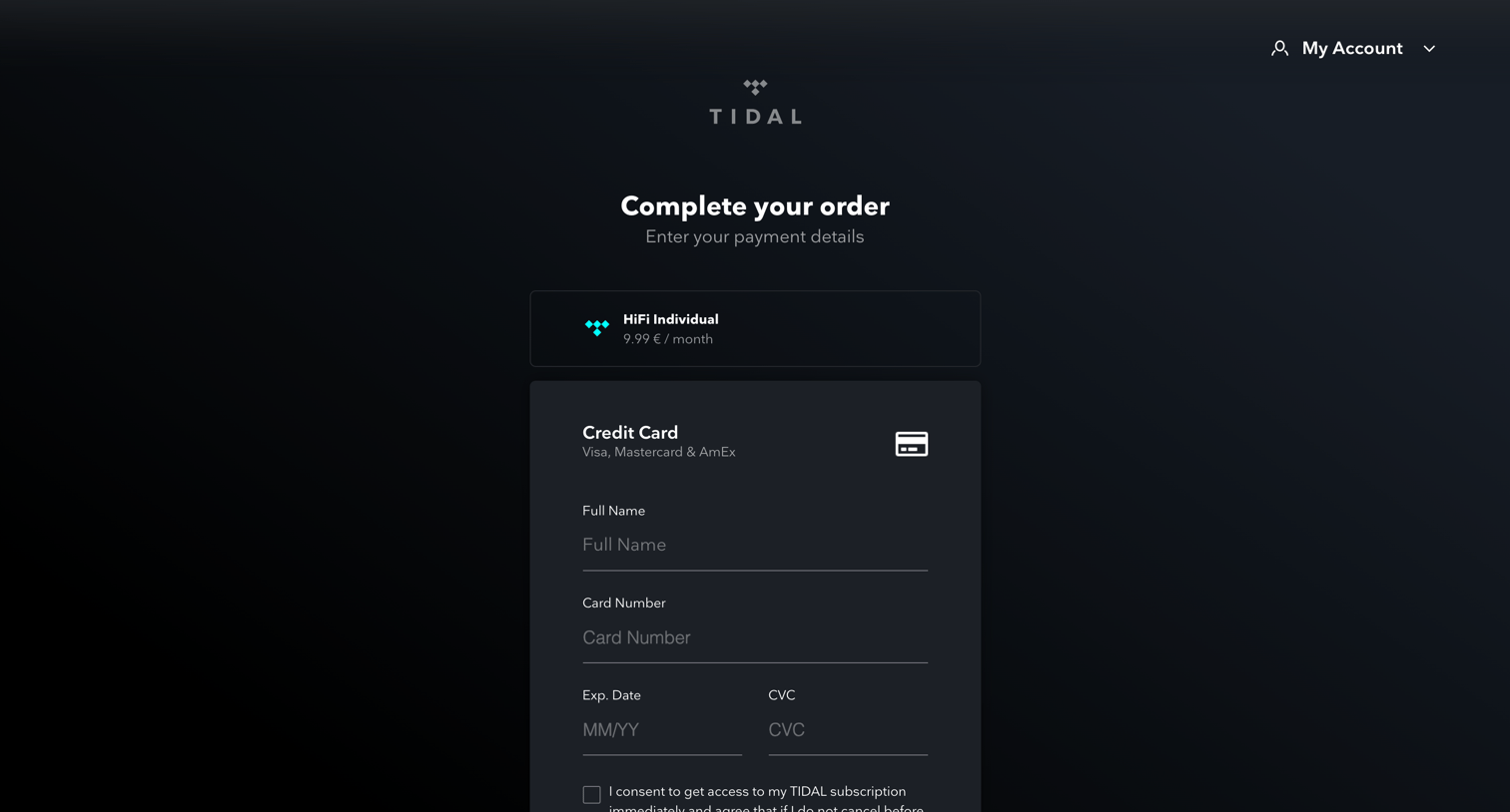 Tidal - Payment | TIDAL screen