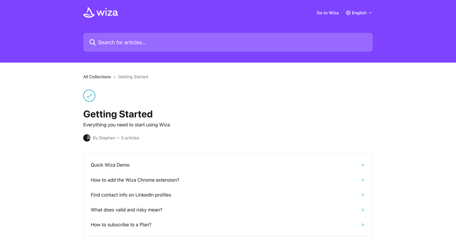 Wiza - Getting Started | Wiza Help Center screen