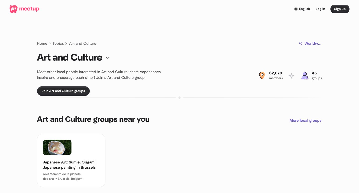 Meetup - Art and Culture groups  Meetup screen