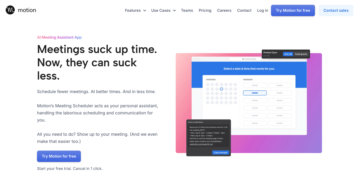 Motion - AI Meeting Assistant | Don’t Let Your Meetings Run You Try Motion screen