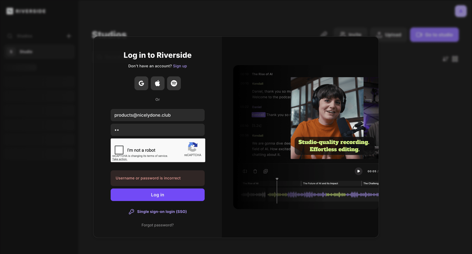 Riverside - Riverside Studio screen