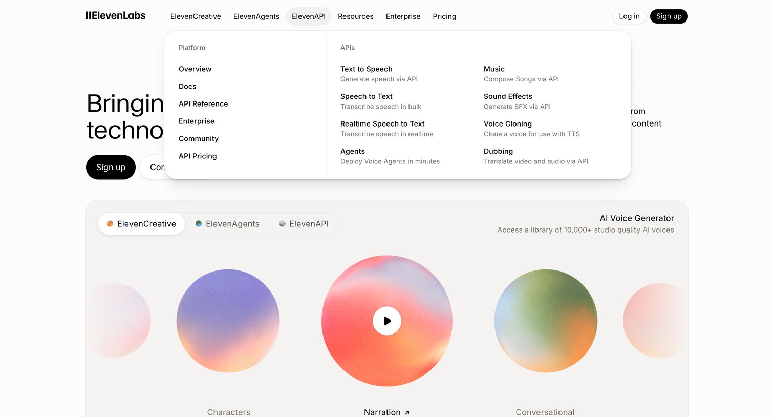 Elevenlabs - Free AI Voice Generator & Voice Agents Platform  ElevenLabs screen