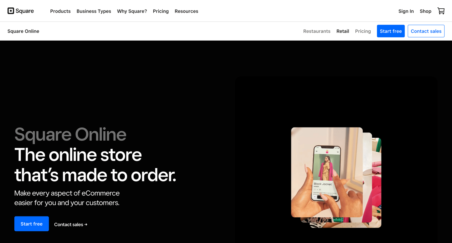 Square - Sell Online - Build a Free Online Store or eCommerce Website | Squ screen