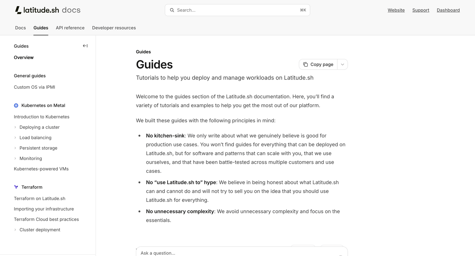 Latitude.sh - Guides - Latitude.sh Docs screen