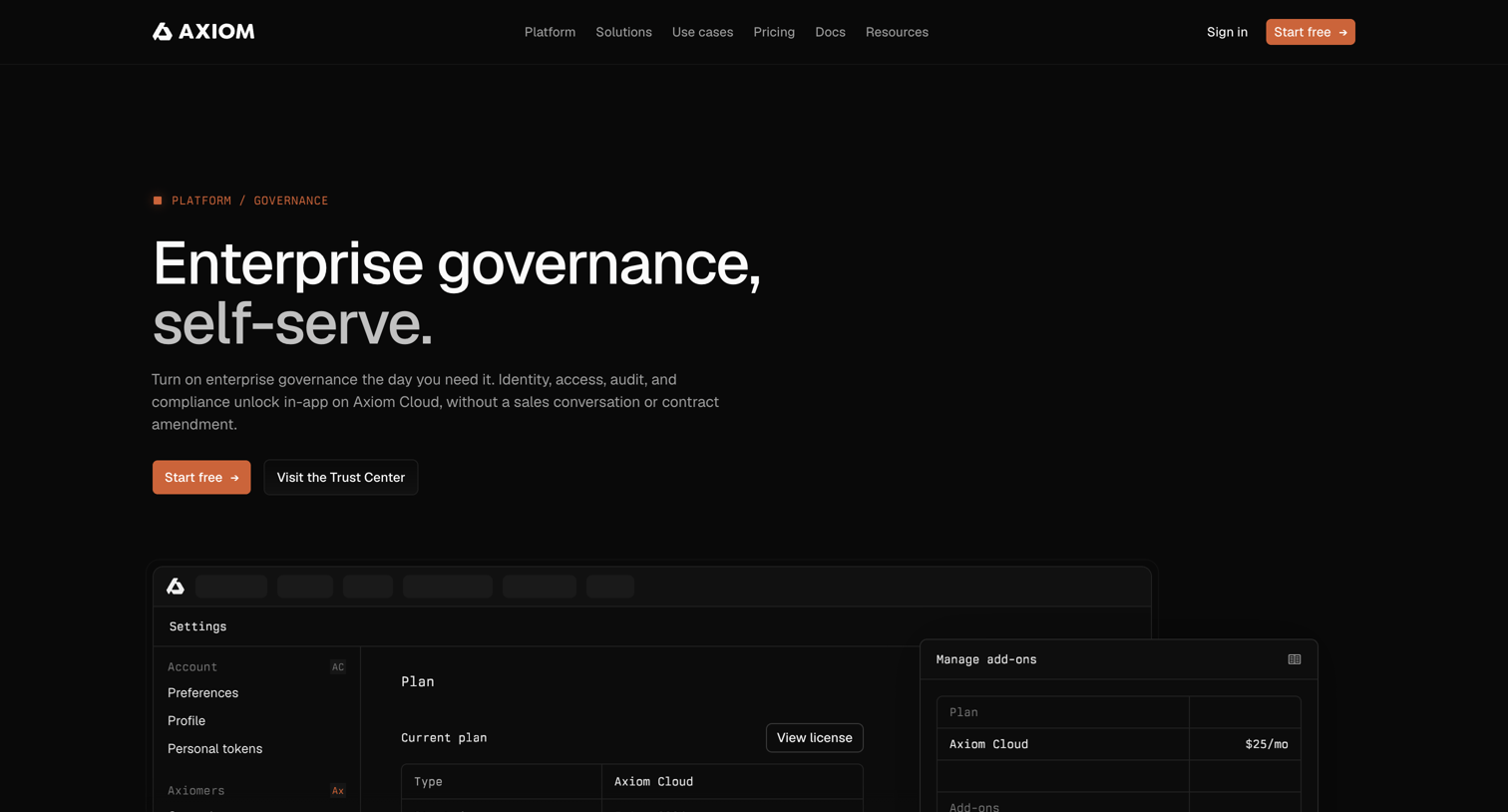 Axiom - Enterprise governance, self-serve - Axiom screen