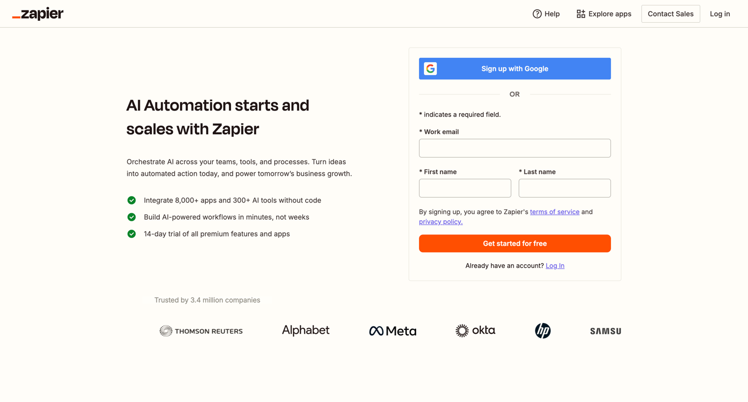 Zapier - Sign up | Zapier screen