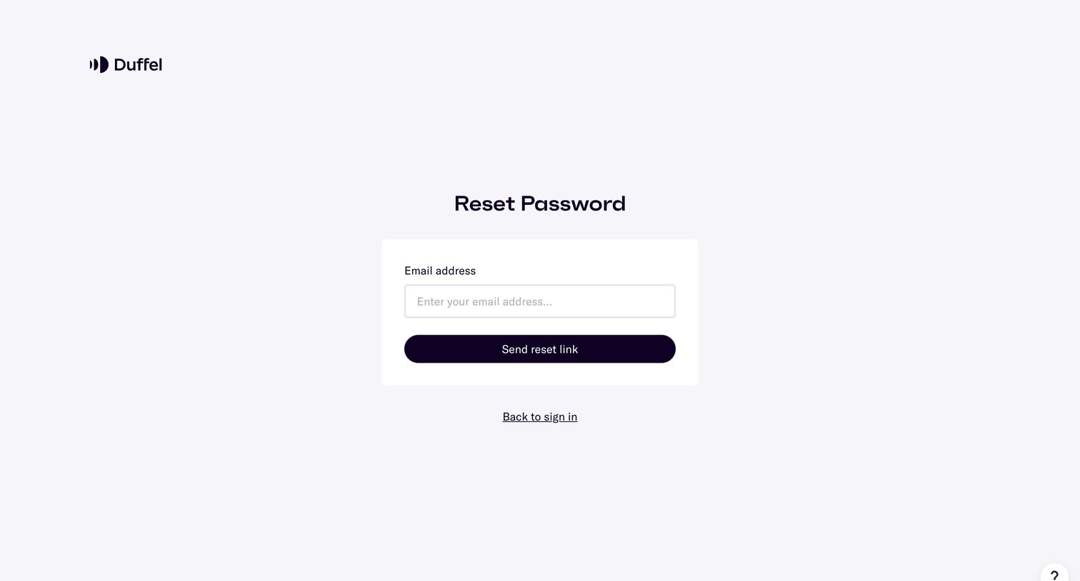 Duffel - Duffel – Reset Password screen