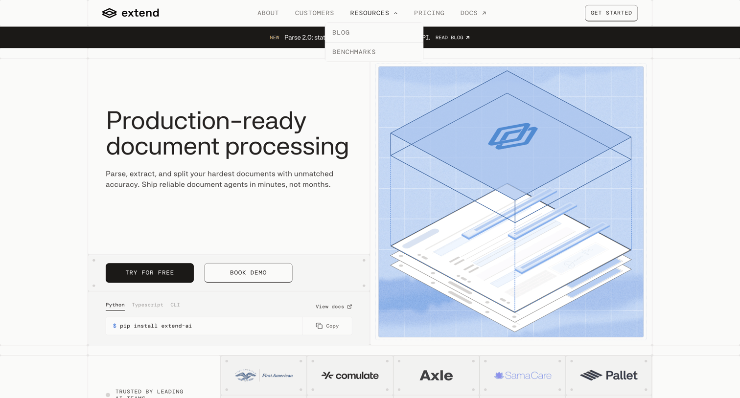 Extend - Extend: Document Processing Infrastructure for AI Agents - hover: Resources screen