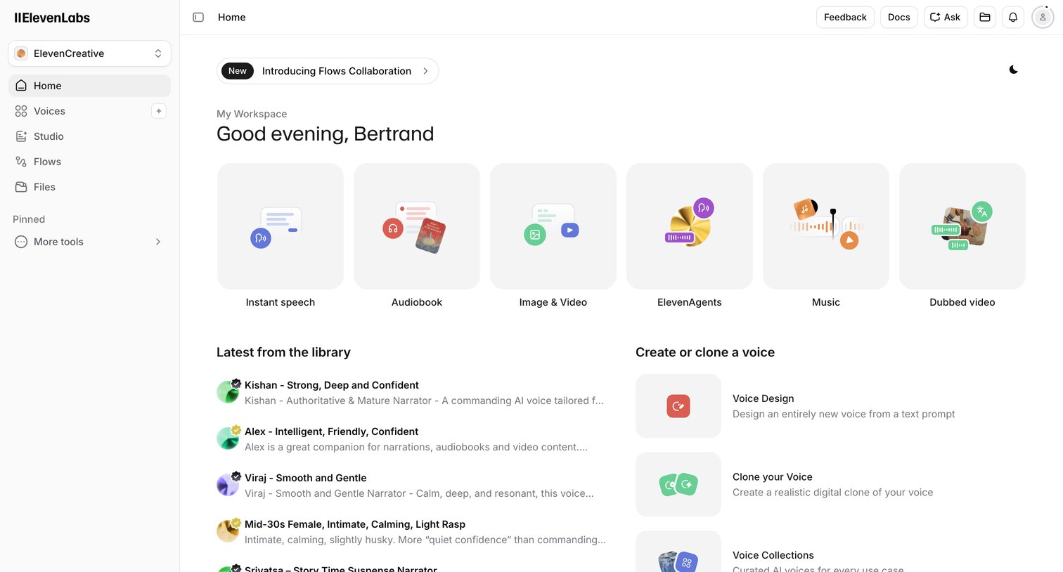 Elevenlabs - Home | ElevenLabs screen