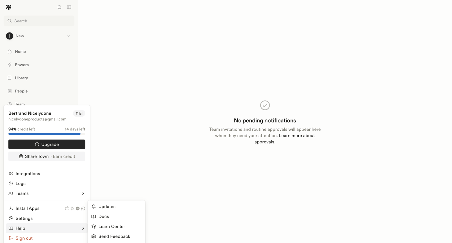 Town - Approvals screen