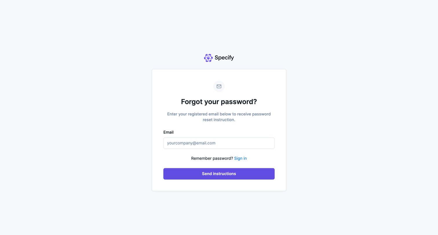 Specify - Specify · Forgot password screen