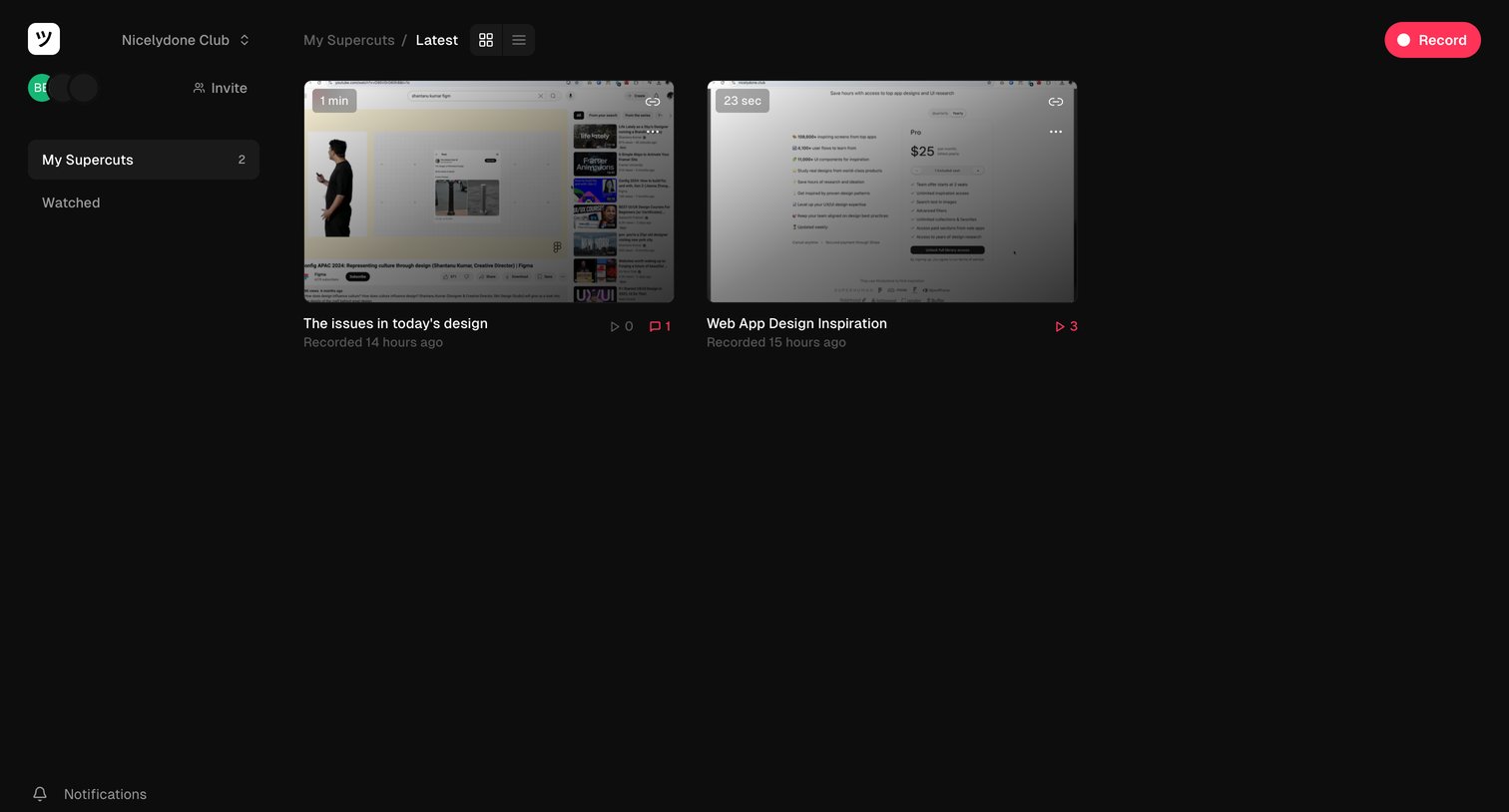 Supercut - Workspace screen