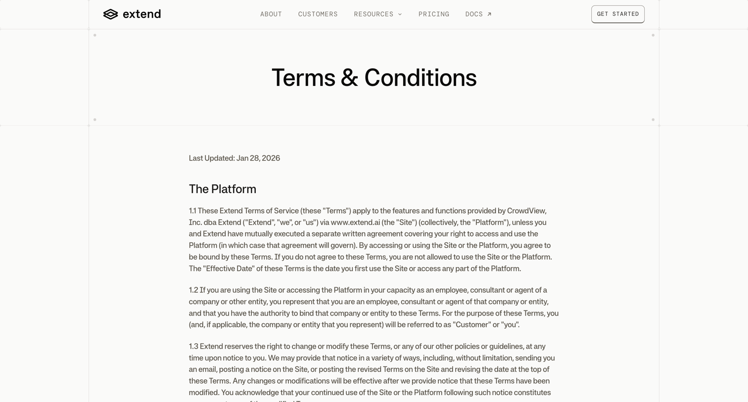 Extend - Terms & Conditions | Extend screen