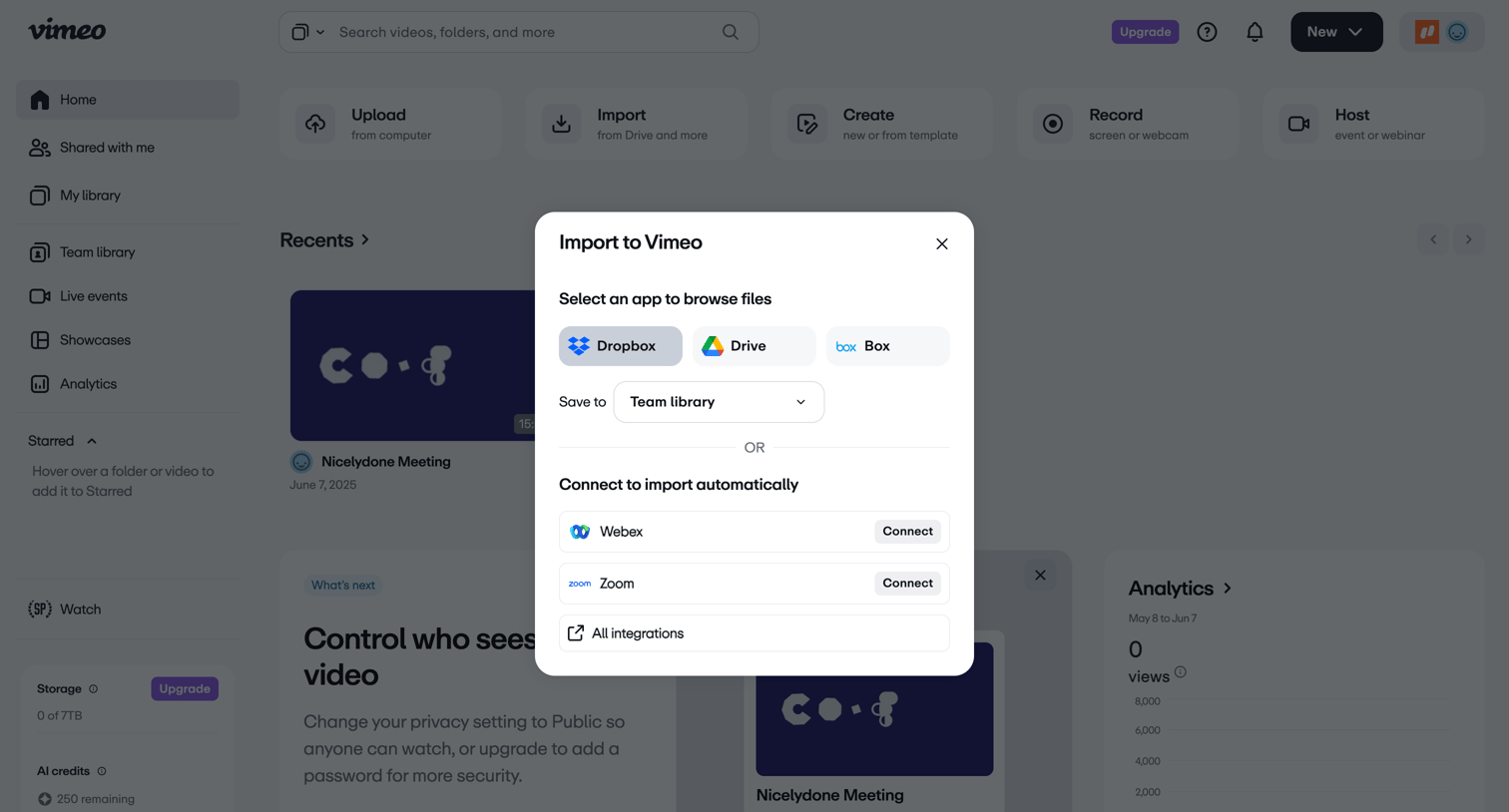 Vimeo screen