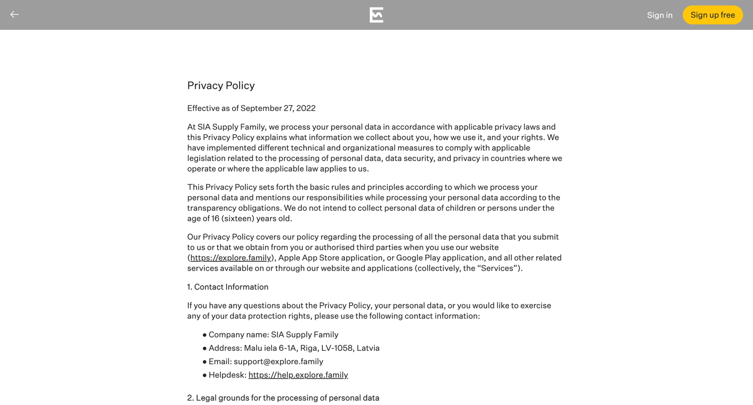 Explore - Privacy Policy - Explore screen